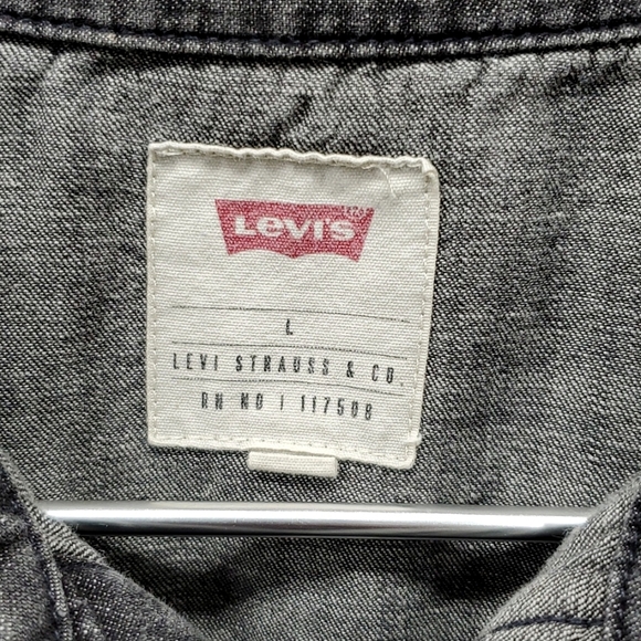 Levis Mens Denim Long Sleeve Pearl Snap Button Up Shirt Sz Large Black/Dark Gray - Picture 2 of 3